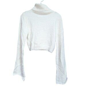 *3 FOR $9* Shein Long Bell Sleeve Cropped Length Turtleneck Fluffy Ivory Sweater
